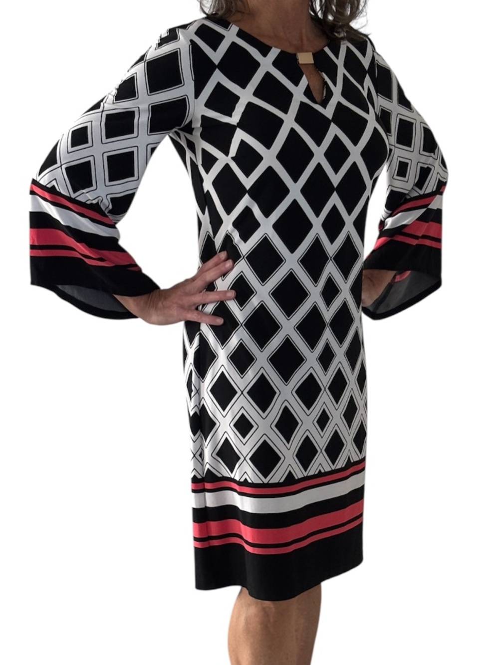 Enfocus Studio Shift Dress - Retro 60s Geometric Print Size S